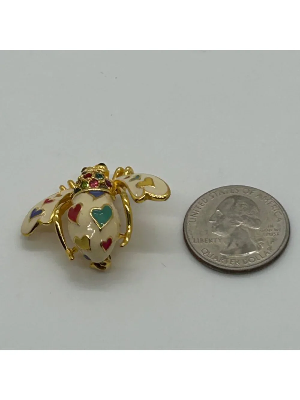 Joan Rivers Bee Brooch Lots of Love Enamel Hearts Multi-Color Rhinestone Insect